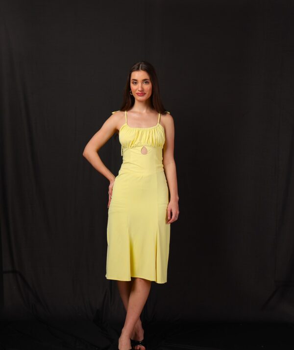 Sunella Yellow Dress - Vibrant one-piece midi dress with a sleek and elegant design.